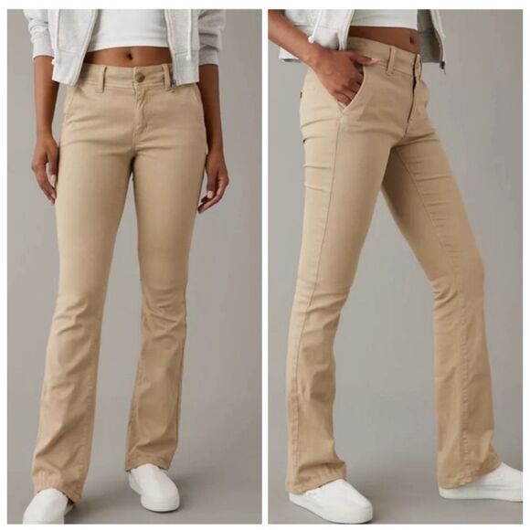 American Eagle Kick Boot Flare Chino Pants Size 10 Tan Khaki - Picture 1 of 15